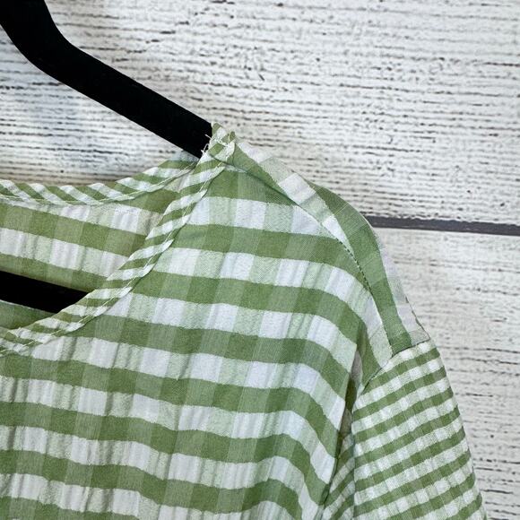 Shein Curve Plus Size Green & White Gingham Textured Blouse Size 4XL - Picture 5 of 8